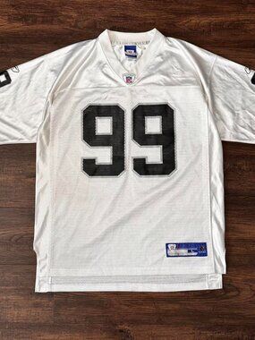REEBOK OAKLAND RAIDERS WARREN SAPP JERSEY WHITE BLACK SILVER L